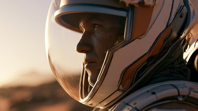 Astronaut with a helmet on Mars