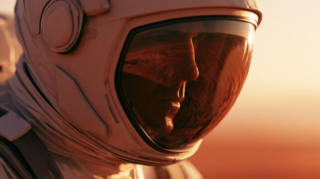 Astronaut with a helmet on Mars