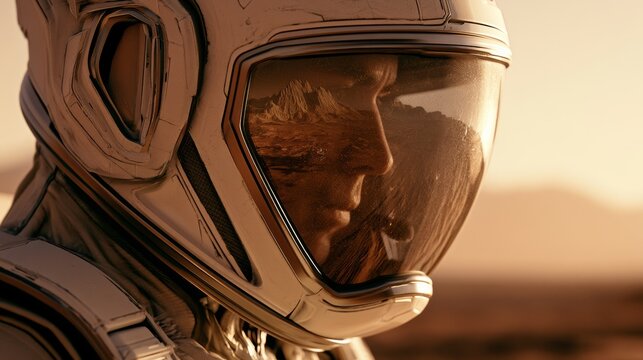 Astronaut with a helmet on Mars