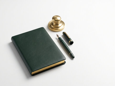 Luxury Dark Green Writing Set with Journal and Fountain Pen on White Surface