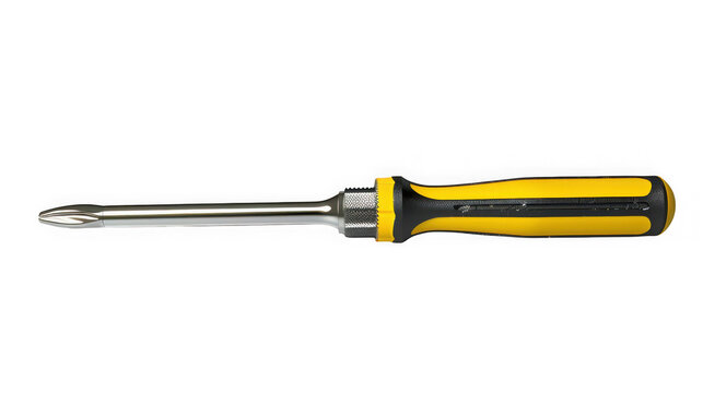 Professional yellow screwdriver isolated with handled screwdriver silver on transparent background