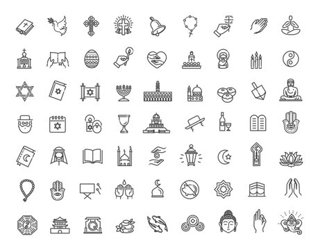 Vector Religion icons set thin style