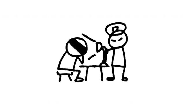4K hand drawn police interrogating suspect icon featuring boiling line movement. Frame by frame doodle art on black and green screen backgrounds for interrogation room, questioning, and law cop.