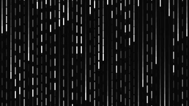 Digital white dashed lines falling on black background
