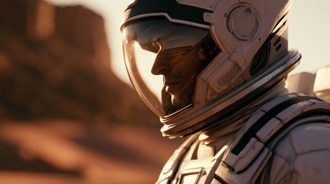 Astronaut with a helmet on Mars