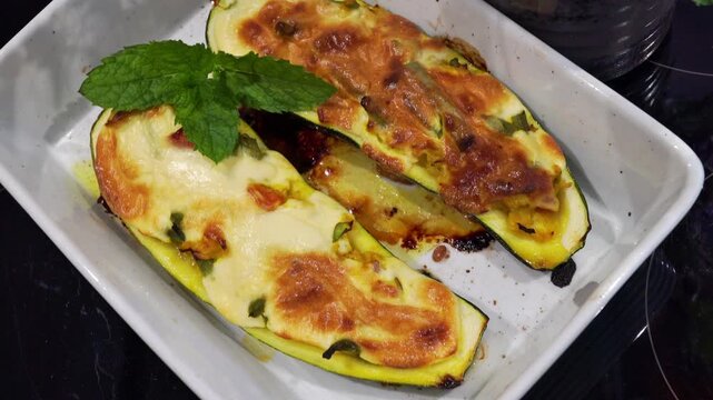 Casserole with zucchini au gratin - Vegan food with vegetables out of the kitchen