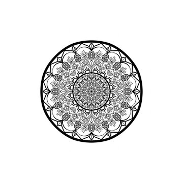 Symmetrical monochrome mandala pattern for adult coloring activities