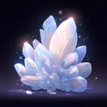 Sparkling Kawaii Anhydrite Crystal Cluster with Glowing Light and Tiny Stars
