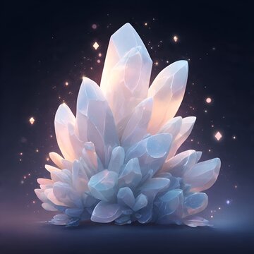Sparkling Kawaii Anhydrite Crystal Cluster with Glowing Light and Tiny Stars