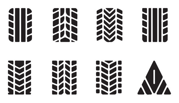 Set of tire tread patterns for automotive vehicle wheels flat design black vector icons.