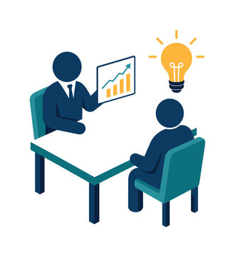 Business meeting with a graph presentation and a bright idea lightbulb