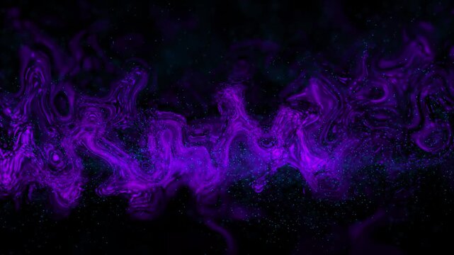 Abstract purple turbulent plasma wave background. Glowing digital liquid neon texture and particle flow animation in dark space.