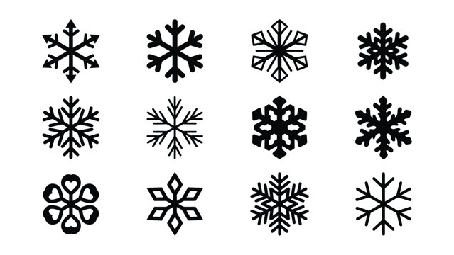 Black stylish snowflake vector illustrations set