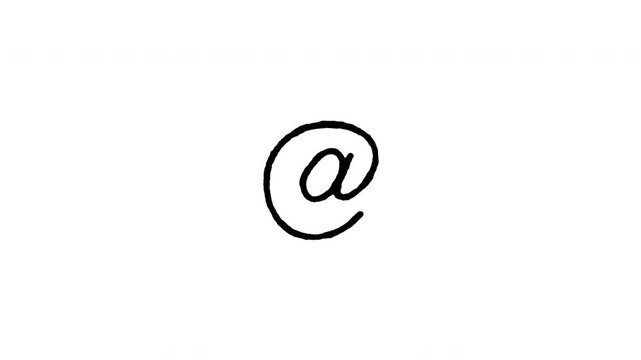 Hand drawn 4K at sign address symbol doodle animation with boiling line motion. Frame by frame outline on black and green screen backgrounds, perfect for email address, web contact, at symbol.