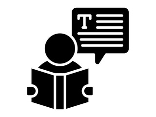 Person reading book with speech bubble icon