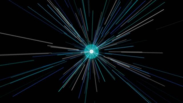 Abstract Hyperspace Warp Speed Tunnel Effect with Glowing Light Streaks.