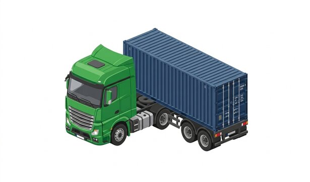 Green cargo truck vector illustration with shipping container for logistics transportation delivery vehicle and freight supply chain concept on white background