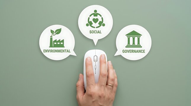 Hand selecting eco-friendly product badge. Sustainable choice certification for green business branding.