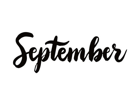 Handwritten september text in elegant black cursive script