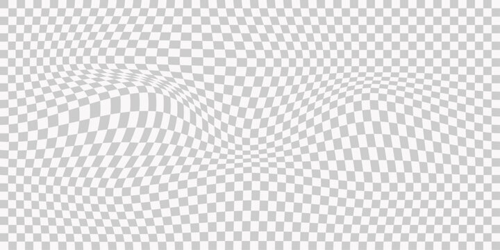 Seamless vector pattern with a distorted checkered surface and wavy transparent grid design