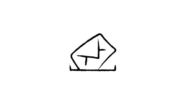 Hand drawn 4K mail into slot doodle animation with boiling line motion. Frame by frame outline on black and green screen backgrounds, perfect for postbox drop, letter delivery, postal send.