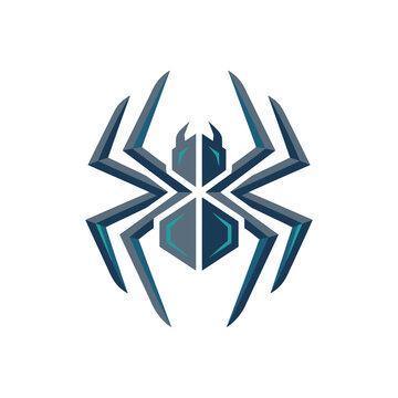 A stylized geometric spider logo design with sharp angular lines and a dark blue color palette.