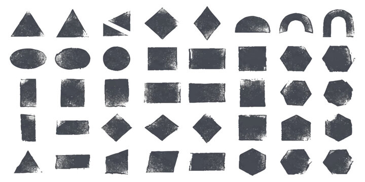 Set of various black hand drawn geometric shapes including triangles circles squares and rectangles for design