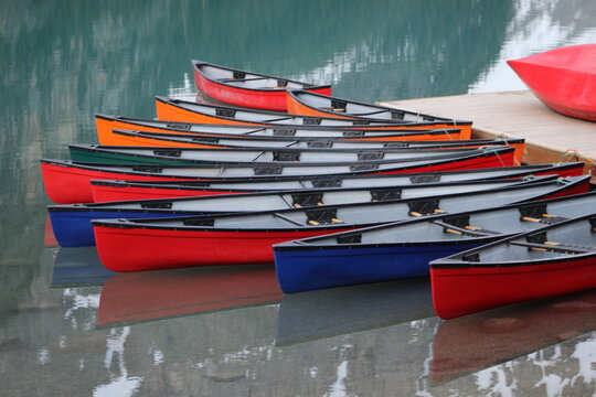 Lake Moraine Colorful Canoes