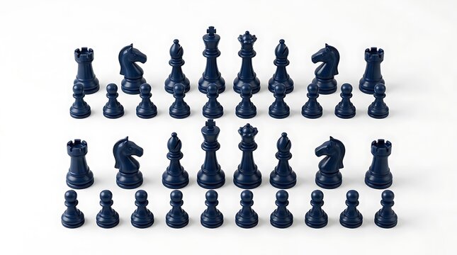Black and white chess pieces arranged in starting position.
