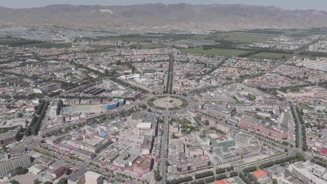 Tekes Bagua city with no traffic lights in Ili, Xinjiang, China.
