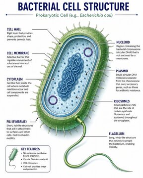 Detailed Diagram of Bacterial Cell Structure - Escherichia coli Prokaryotic Cell