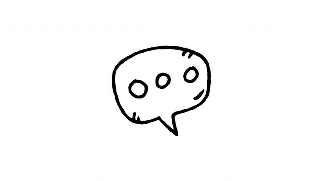 Hand drawn 4K speech bubble with ellipsis doodle animation with boiling line movement. Frame by frame line art on black and green screen backgrounds for typing message, chat waiting, dialogue.