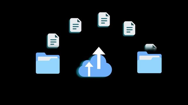 cloud storage technology concept, file transfer holographic AI technology icon, backup storage, artificial intelligence,
