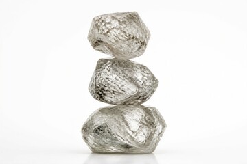 Fototapeta premium Raw rough diamonds stacked in studio on white surface