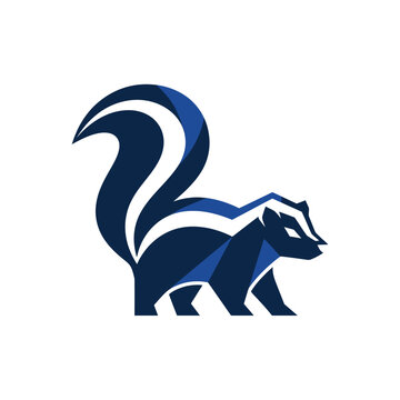 A stylized graphic illustration of a skunk in a modern geometric design.