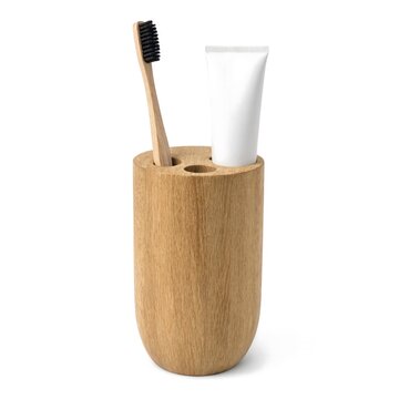 Eco friendly wooden toothbrush holder with tube and brush inside