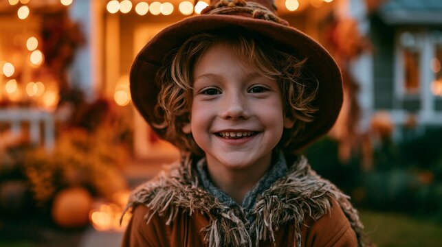 child in costume trick-or-treating on Halloween
