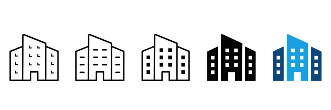 Office building icon representing business, corporate enterprise, and commercial property. Symbol of headquarters, organization, workplace, urban architecture, and modern real estate.