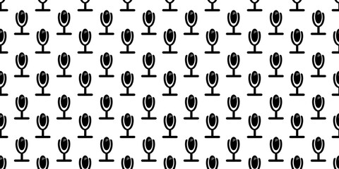 Fototapeta premium Seamless pattern of black vintage microphone icons on a white background. Perfect for podcast, music, radio, broadcasting, and audio concept design.