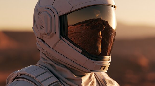 Astronaut with a helmet on Mars