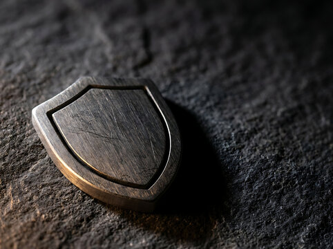 Antique Shield Emblem on Textured Stone Surface A Symbol of Protection and Strength