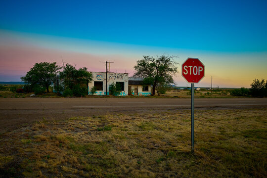 Abandon gas station in San Jon New Mexico along historic Route 66.