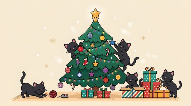 Creative abstract Christmas tree made of unique objects with a dynamic pose