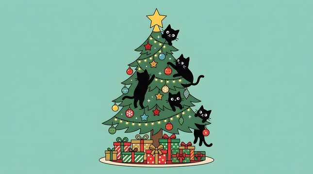 Creative abstract Christmas tree made of unique objects featuring soft tones