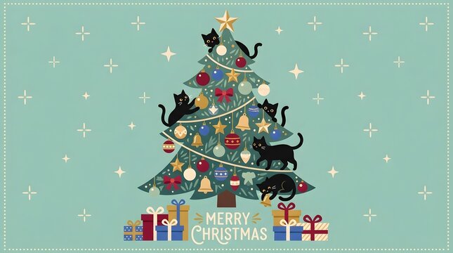 Creative abstract Christmas tree made of unique objects with dramatic contrast