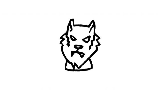 4K animated werewolf monster doodle icon. Frame by frame line art on black and green screen chroma key background for wolfman head, full moon beast, lycanthrope creature, horror monster edits.