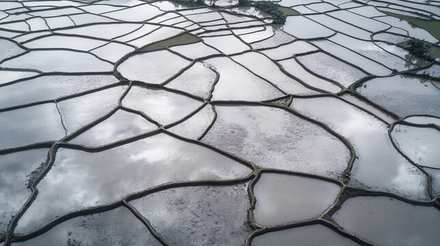 Flooded Rice Paddies in Southeast Asia During Monsoon