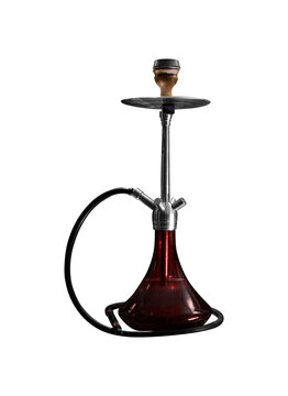 Modern hookah with red glass base isolated PNG on transparent background, premium shisha for hookah lounge, bar and nightlife