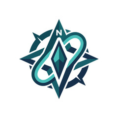 Fototapeta premium A stylized compass rose logo featuring a central diamond and a looping orbital element.