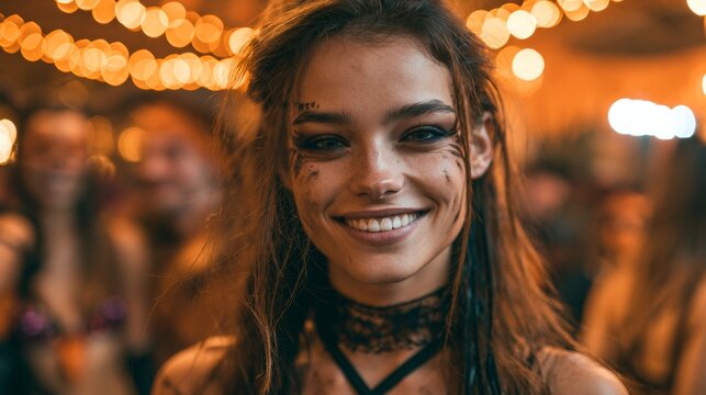 woman in costume at a Halloween party